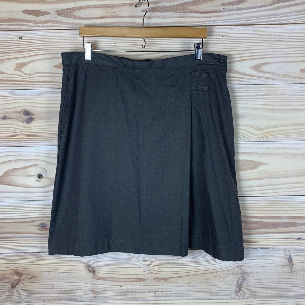 Lands End Skirt Womens 16 Gray A-Line Side Button Mini Preppy Career